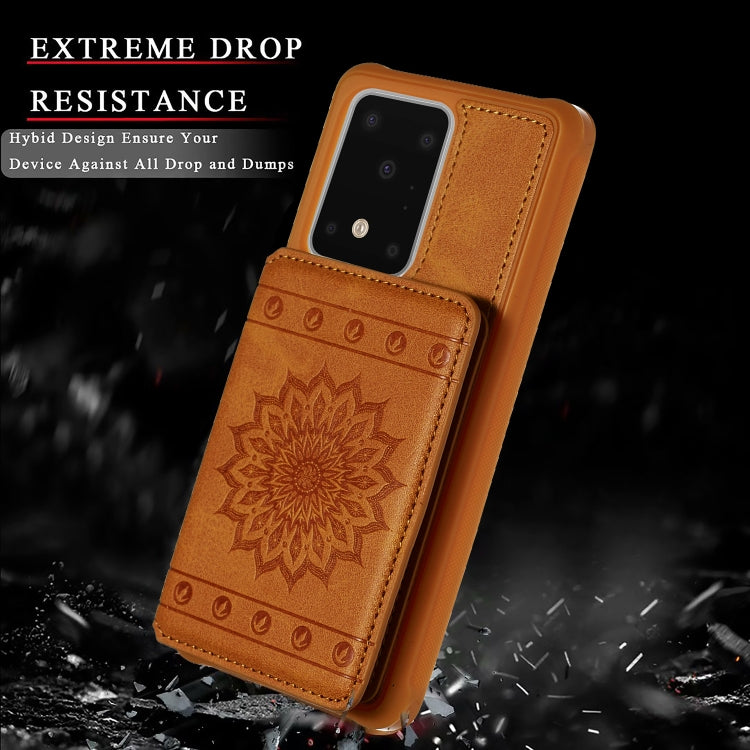 For Galaxy S20 Ultra Sun Flower Pattern Embossed Horizontal Drop-proof Mobile Phone Case with Card Slots & Wallet & Photo Holder & Stand Function