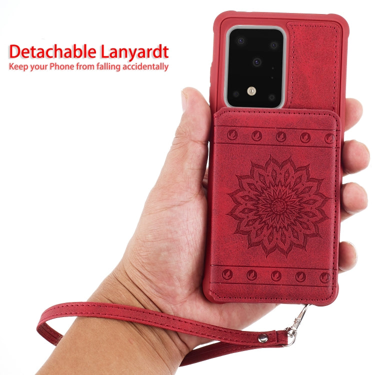 For Galaxy S20 Ultra Sun Flower Pattern Embossed Horizontal Drop-proof Mobile Phone Case with Card Slots & Wallet & Photo Holder & Stand Function