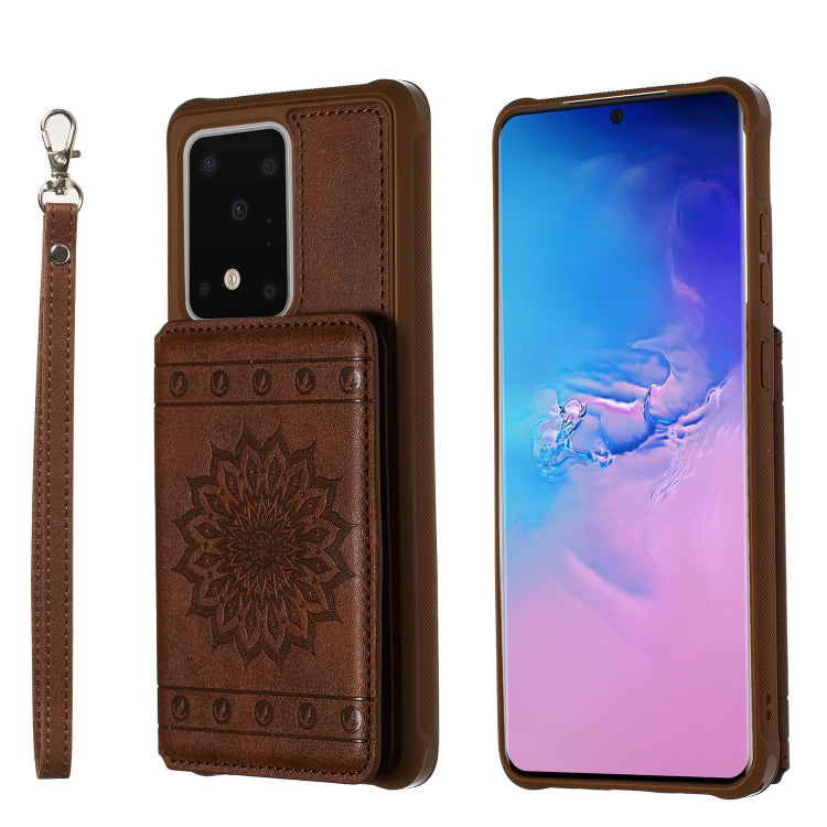For Galaxy S20 Ultra Sun Flower Pattern Embossed Horizontal Drop-proof Mobile Phone Case with Card Slots & Wallet & Photo Holder & Stand Function