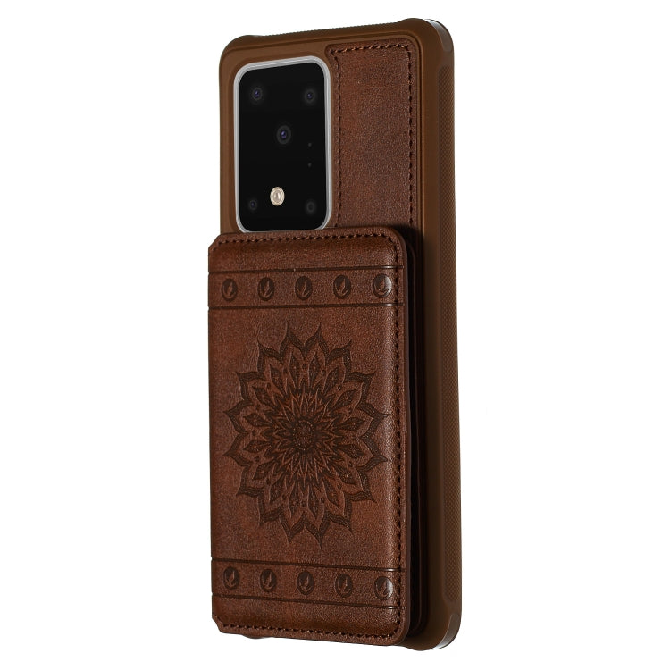 For Galaxy S20 Ultra Sun Flower Pattern Embossed Horizontal Drop-proof Mobile Phone Case with Card Slots & Wallet & Photo Holder & Stand Function