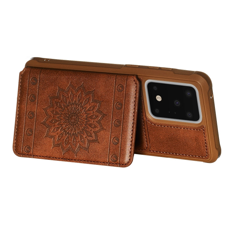 For Galaxy S20 Ultra Sun Flower Pattern Embossed Horizontal Drop-proof Mobile Phone Case with Card Slots & Wallet & Photo Holder & Stand Function