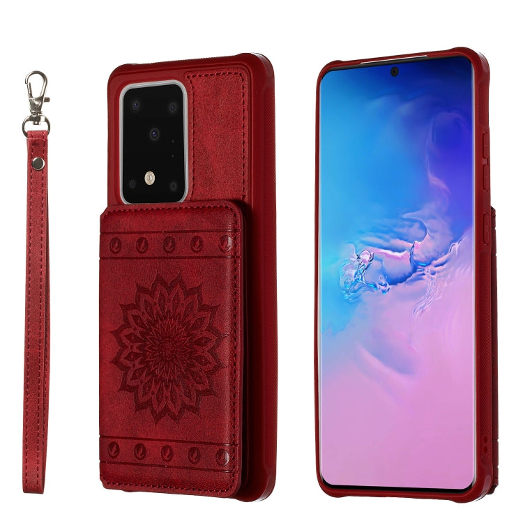 For Galaxy S20 Ultra Sun Flower Pattern Embossed Horizontal Drop-proof Mobile Phone Case with Card Slots & Wallet & Photo Holder & Stand Function