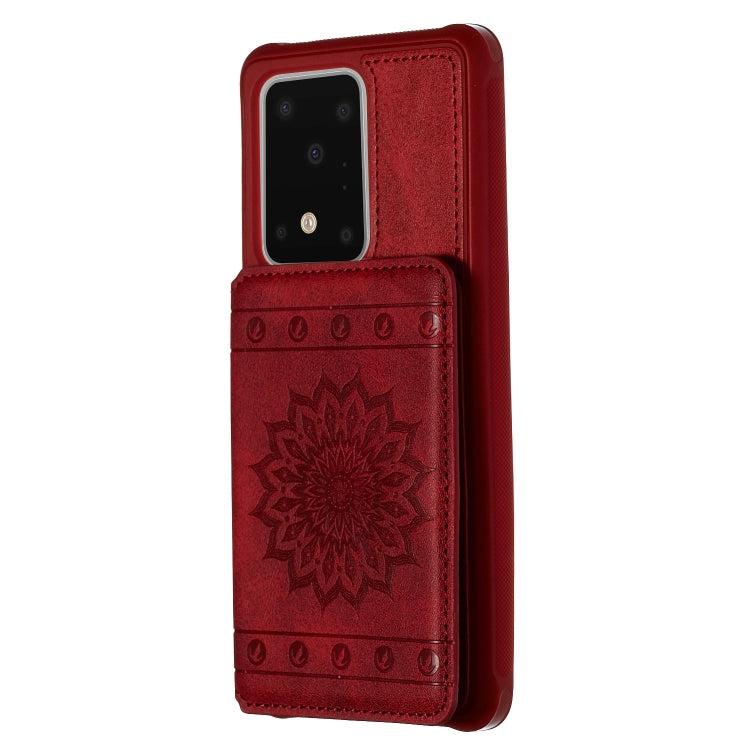 For Galaxy S20 Ultra Sun Flower Pattern Embossed Horizontal Drop-proof Mobile Phone Case with Card Slots & Wallet & Photo Holder & Stand Function
