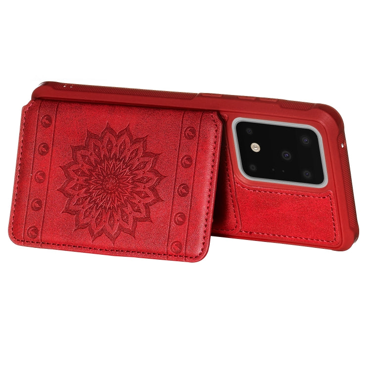 For Galaxy S20 Ultra Sun Flower Pattern Embossed Horizontal Drop-proof Mobile Phone Case with Card Slots & Wallet & Photo Holder & Stand Function