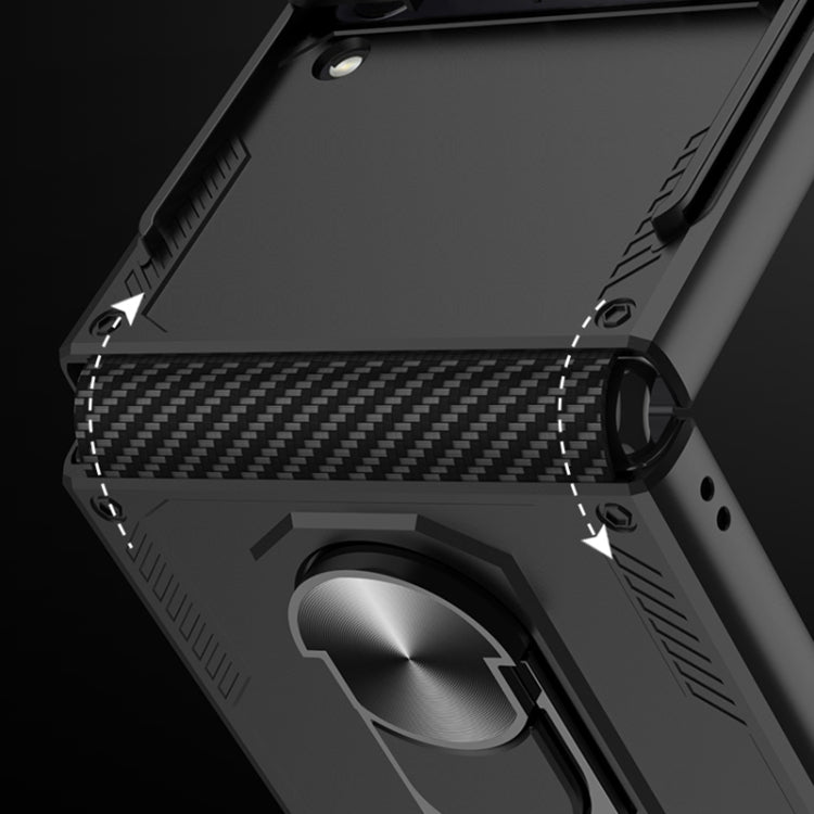 For Samsung Galaxy Z Flip4 GKK Carbon Brazing Pattern Shockproof Armor PC Phone Case with Ring Holder
