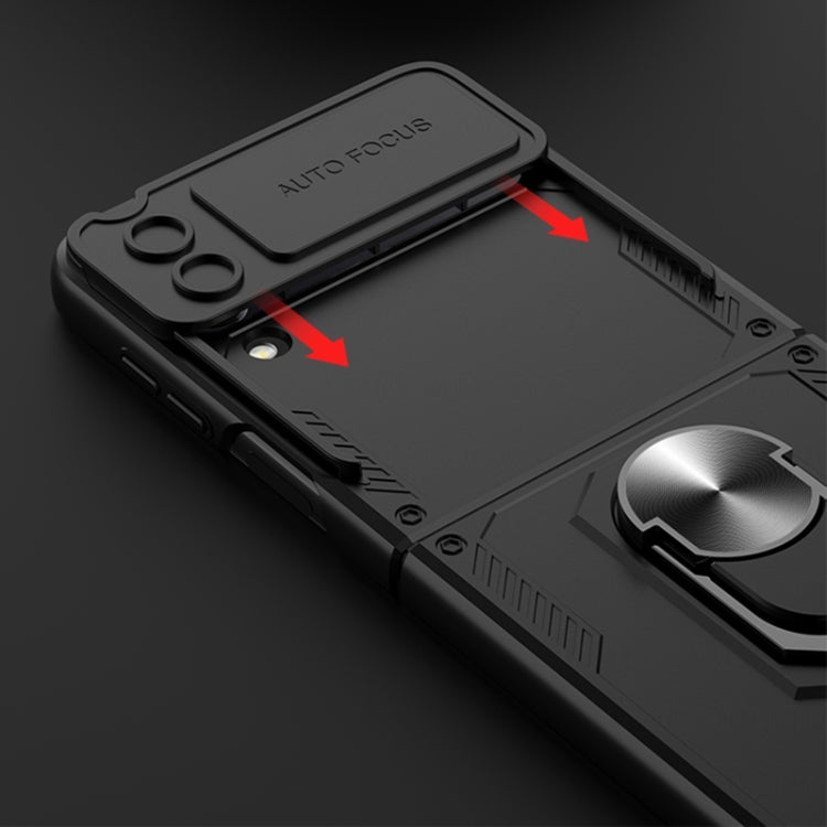 For Samsung Galaxy Z Flip4 GKK Carbon Brazing Pattern Shockproof Armor PC Phone Case with Ring Holder