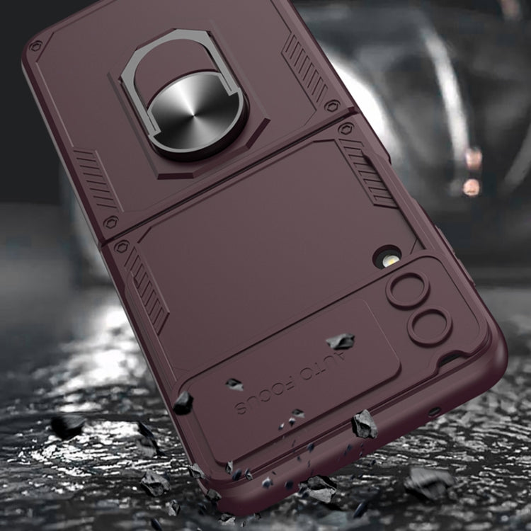 For Samsung Galaxy Z Flip4 GKK Carbon Brazing Pattern Shockproof Armor PC Phone Case with Ring Holder
