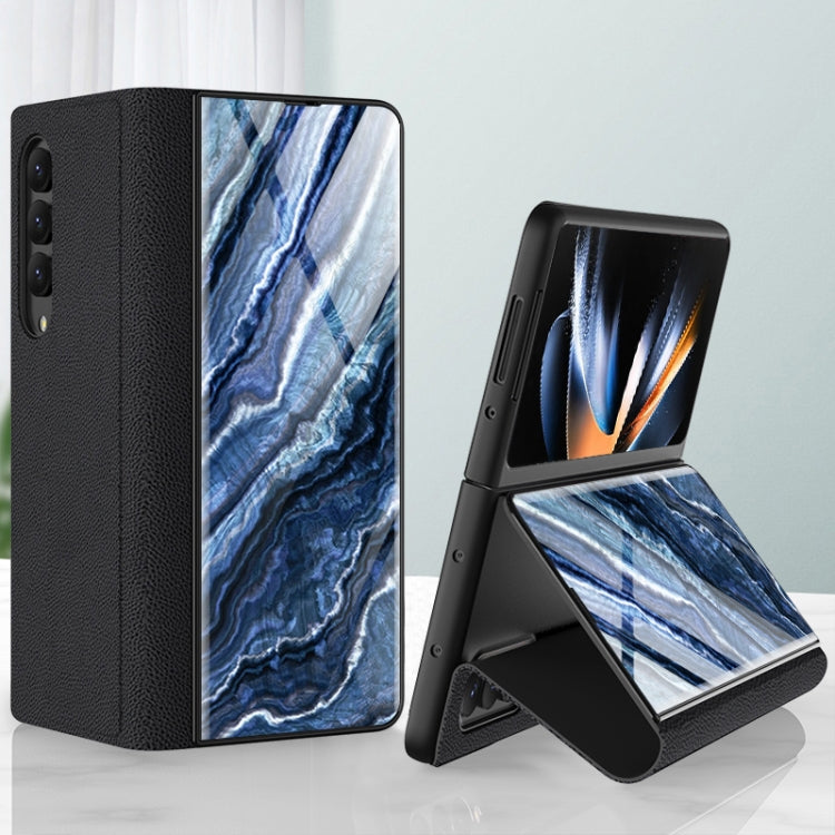 For Samsung Galaxy Z Fold4 GKK Marble Pattern Electroplating Tempered Glass Leather Case