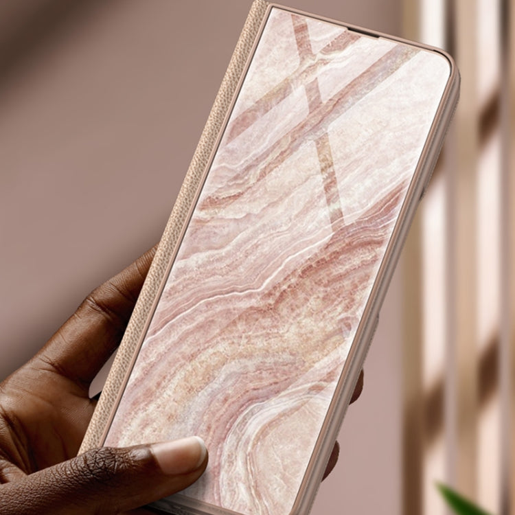 For Samsung Galaxy Z Fold4 GKK Marble Pattern Electroplating Tempered Glass Leather Case