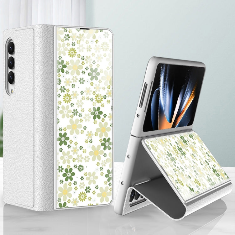 For Samsung Galaxy Z Fold4 GKK Floral Pattern Electroplating Tempered Glass Leather Case