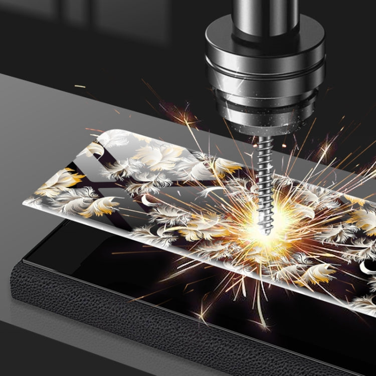 For Samsung Galaxy Z Fold4 GKK Floral Pattern Electroplating Tempered Glass Leather Case