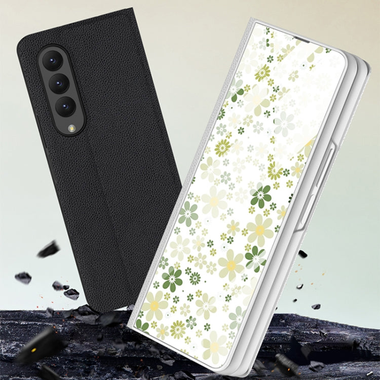 For Samsung Galaxy Z Fold4 GKK Floral Pattern Electroplating Tempered Glass Leather Case