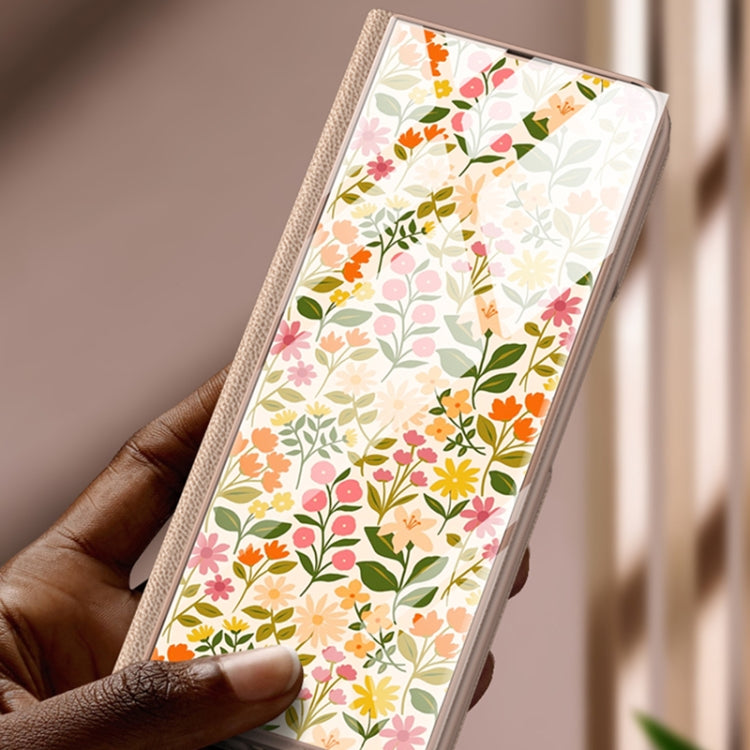 For Samsung Galaxy Z Fold4 GKK Floral Pattern Electroplating Tempered Glass Leather Case