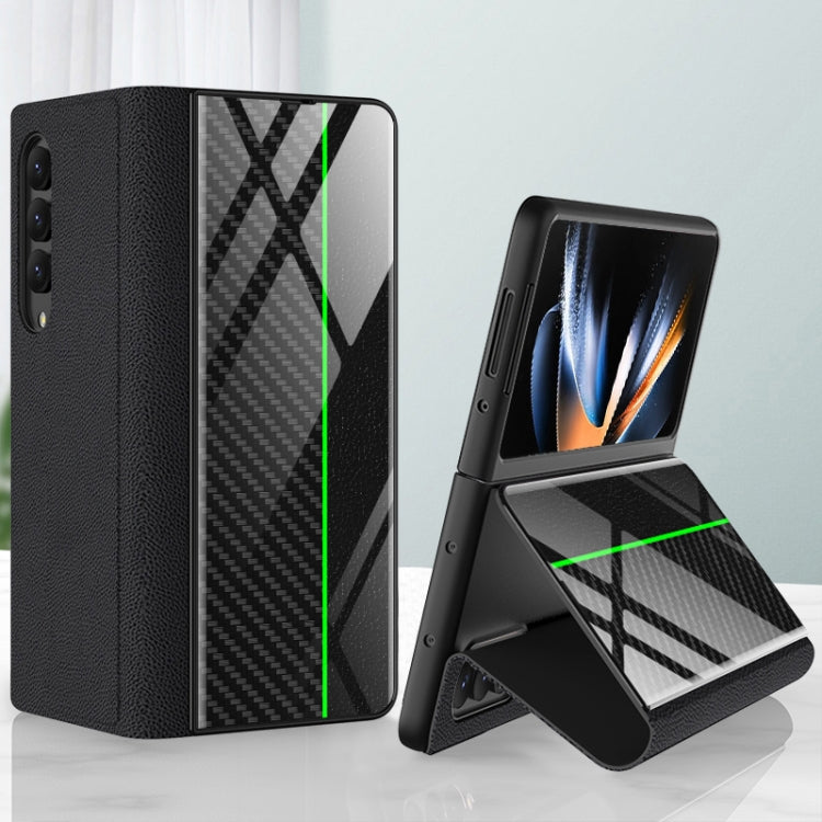 For Samsung Galaxy Z Fold4 GKK Texture Pattern Electroplating Tempered Glass Leather Case
