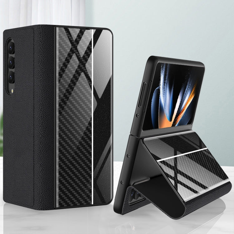 For Samsung Galaxy Z Fold4 GKK Texture Pattern Electroplating Tempered Glass Leather Case