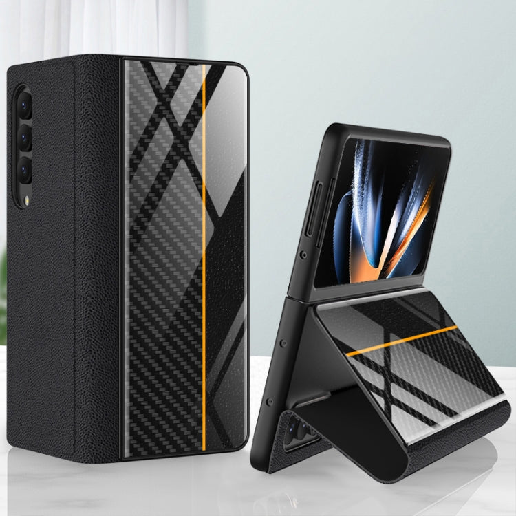 For Samsung Galaxy Z Fold4 GKK Texture Pattern Electroplating Tempered Glass Leather Case
