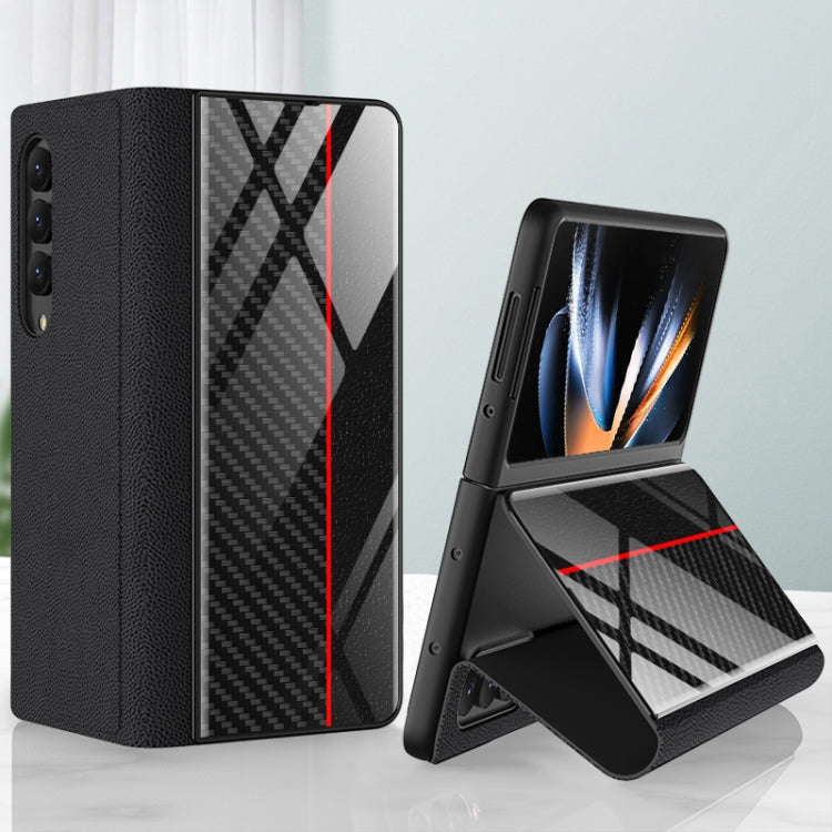 For Samsung Galaxy Z Fold4 GKK Texture Pattern Electroplating Tempered Glass Leather Case