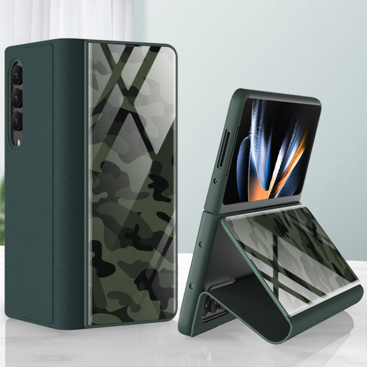 For Samsung Galaxy Z Fold4 GKK Texture Pattern Electroplating Tempered Glass Leather Case