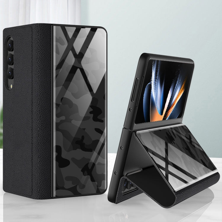 For Samsung Galaxy Z Fold4 GKK Texture Pattern Electroplating Tempered Glass Leather Case
