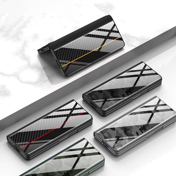 For Samsung Galaxy Z Fold4 GKK Texture Pattern Electroplating Tempered Glass Leather Case