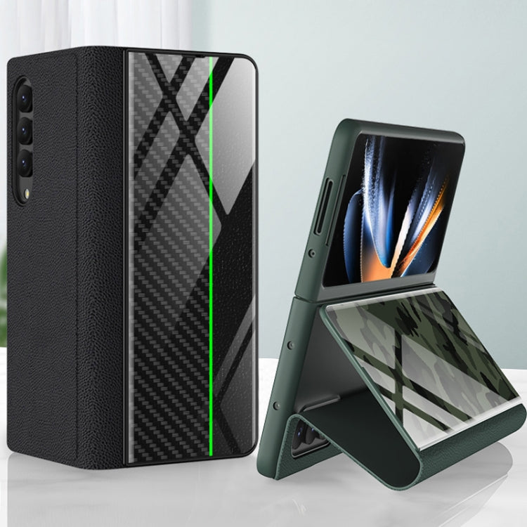 For Samsung Galaxy Z Fold4 GKK Texture Pattern Electroplating Tempered Glass Leather Case