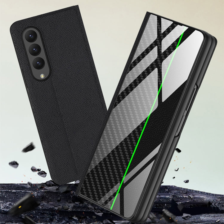 For Samsung Galaxy Z Fold4 GKK Texture Pattern Electroplating Tempered Glass Leather Case