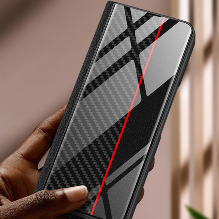 For Samsung Galaxy Z Fold4 GKK Texture Pattern Electroplating Tempered Glass Leather Case
