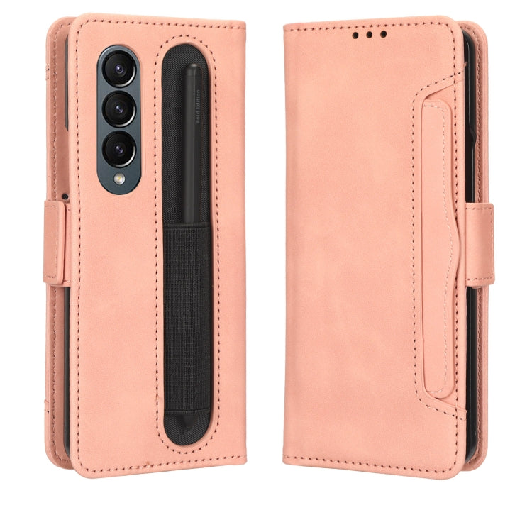 For Samsung Galaxy Z Fold4 5G Skin Feel Calf Texture Card Slots Leather Phone Case