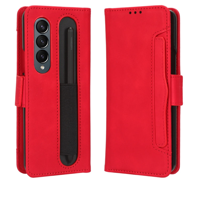 For Samsung Galaxy Z Fold4 5G Skin Feel Calf Texture Card Slots Leather Phone Case