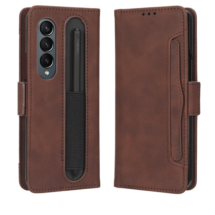 For Samsung Galaxy Z Fold4 5G Skin Feel Calf Texture Card Slots Leather Phone Case