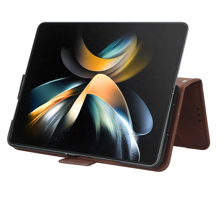 For Samsung Galaxy Z Fold4 5G Skin Feel Calf Texture Card Slots Leather Phone Case
