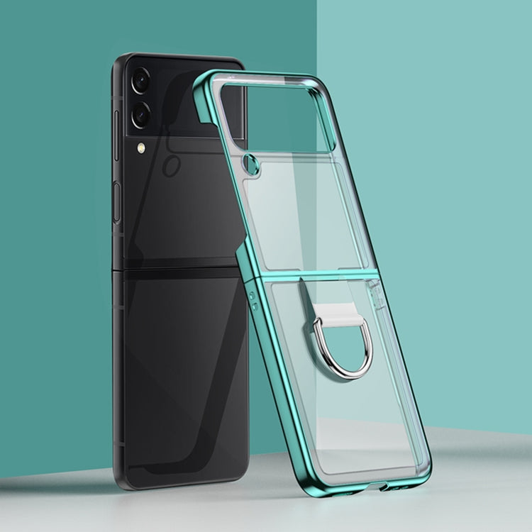 For Samsung Galaxy Z Flip4 Electroplating PC Full Coverage Shockproof Ring Phone Case