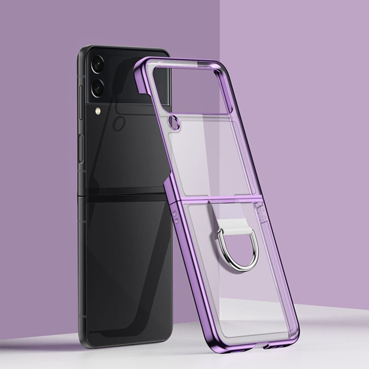 For Samsung Galaxy Z Flip4 Electroplating PC Full Coverage Shockproof Ring Phone Case