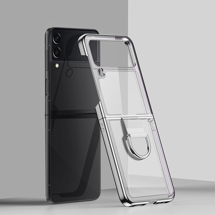 For Samsung Galaxy Z Flip4 Electroplating PC Full Coverage Shockproof Ring Phone Case