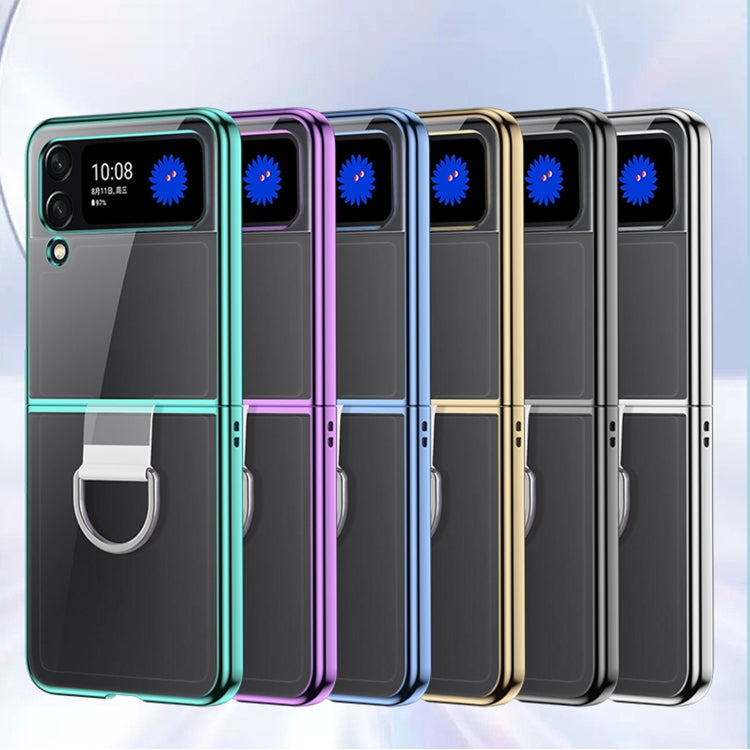 For Samsung Galaxy Z Flip4 Electroplating PC Full Coverage Shockproof Ring Phone Case