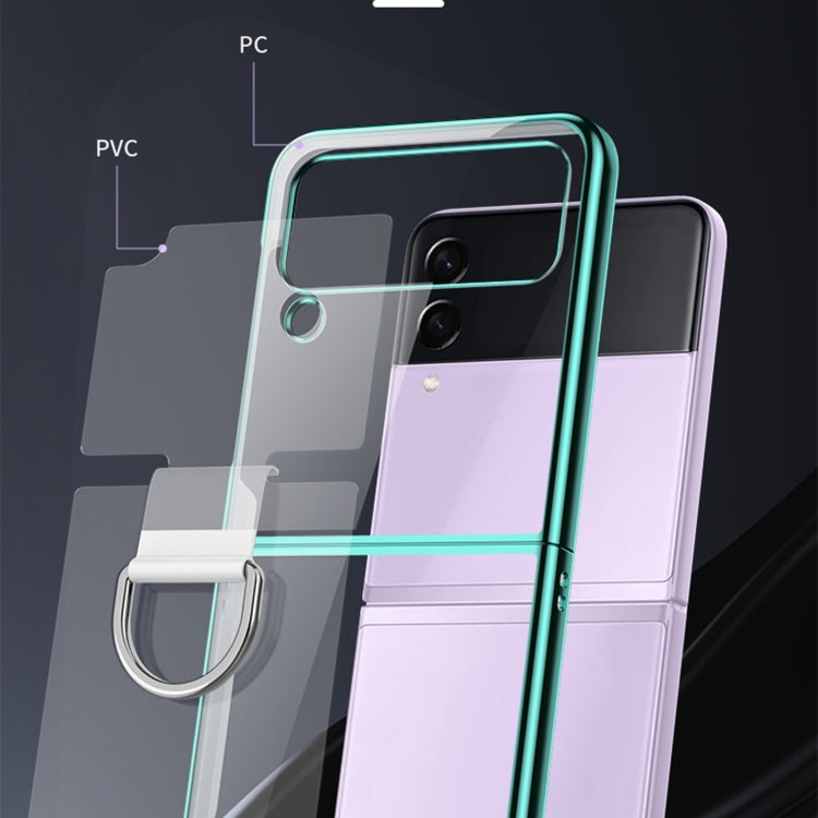 For Samsung Galaxy Z Flip4 Electroplating PC Full Coverage Shockproof Ring Phone Case