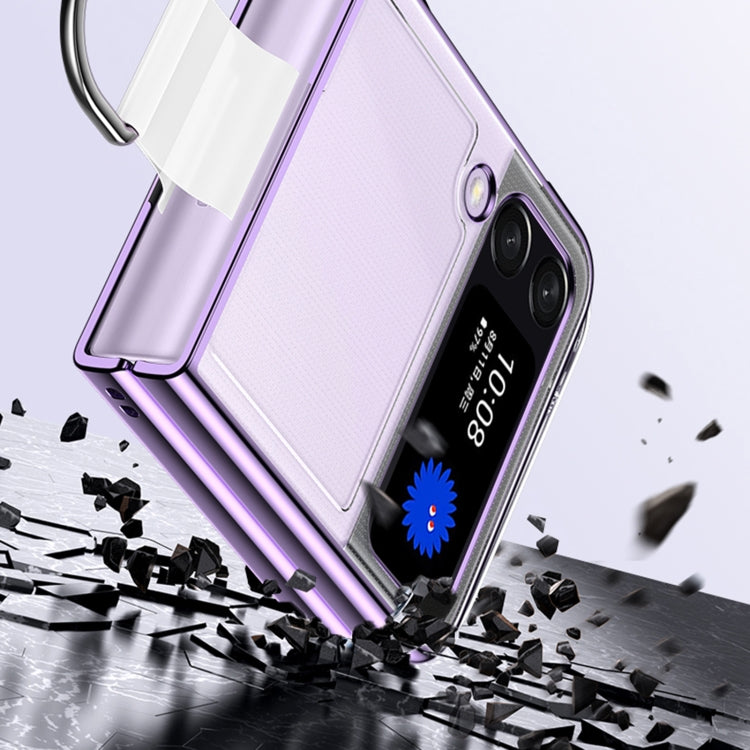 For Samsung Galaxy Z Flip4 Electroplating PC Full Coverage Shockproof Ring Phone Case
