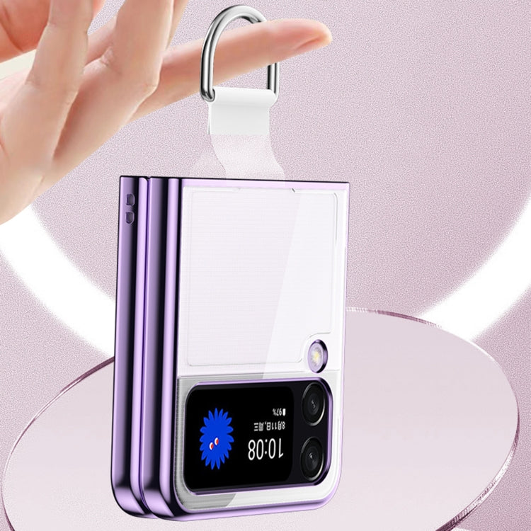 For Samsung Galaxy Z Flip4 Electroplating PC Full Coverage Shockproof Ring Phone Case