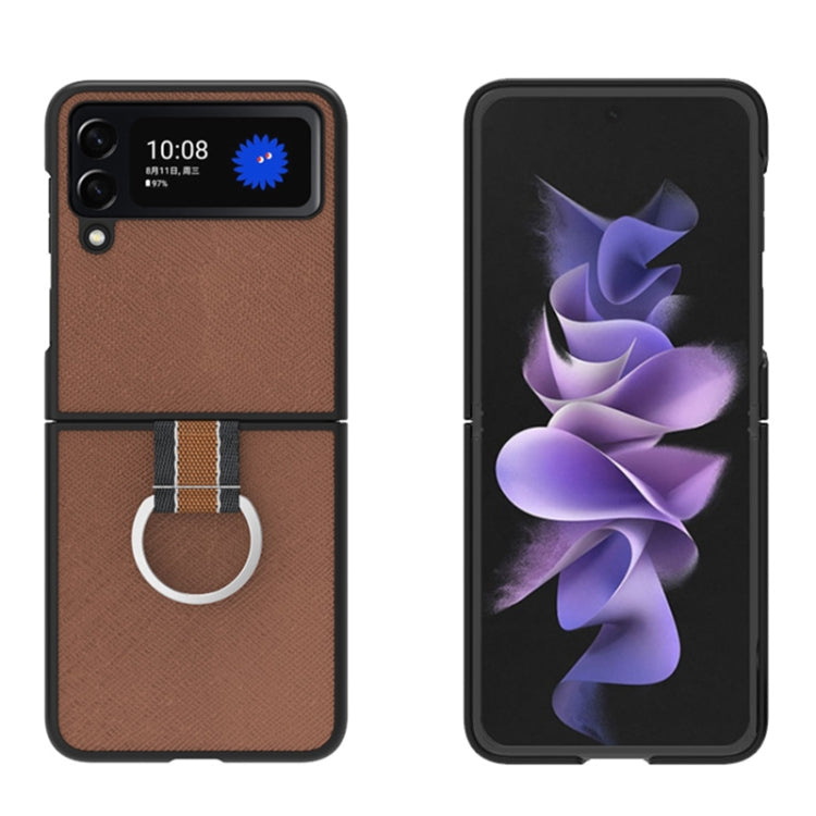 For Samsung Galaxy Z Flip3 5G Cross Texture Shockproof Protective Phone Case with Lanyard