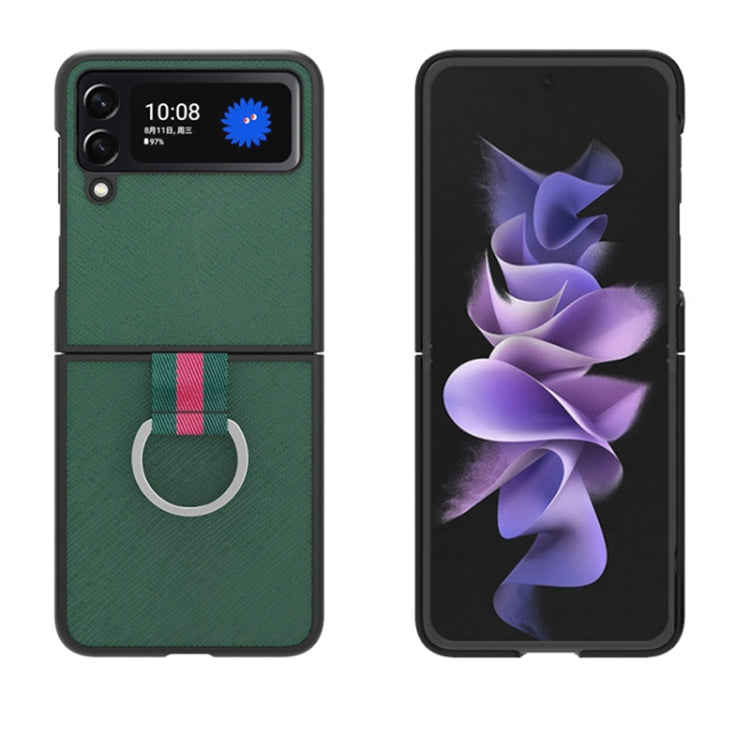 For Samsung Galaxy Z Flip3 5G Cross Texture Shockproof Protective Phone Case with Lanyard