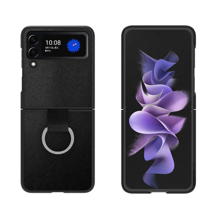 For Samsung Galaxy Z Flip4 Cross Texture Shockproof Protective Phone Case with Lanyard