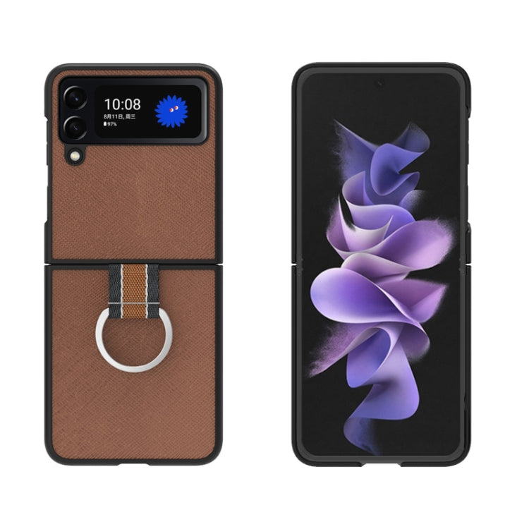 For Samsung Galaxy Z Flip4 Cross Texture Shockproof Protective Phone Case with Lanyard