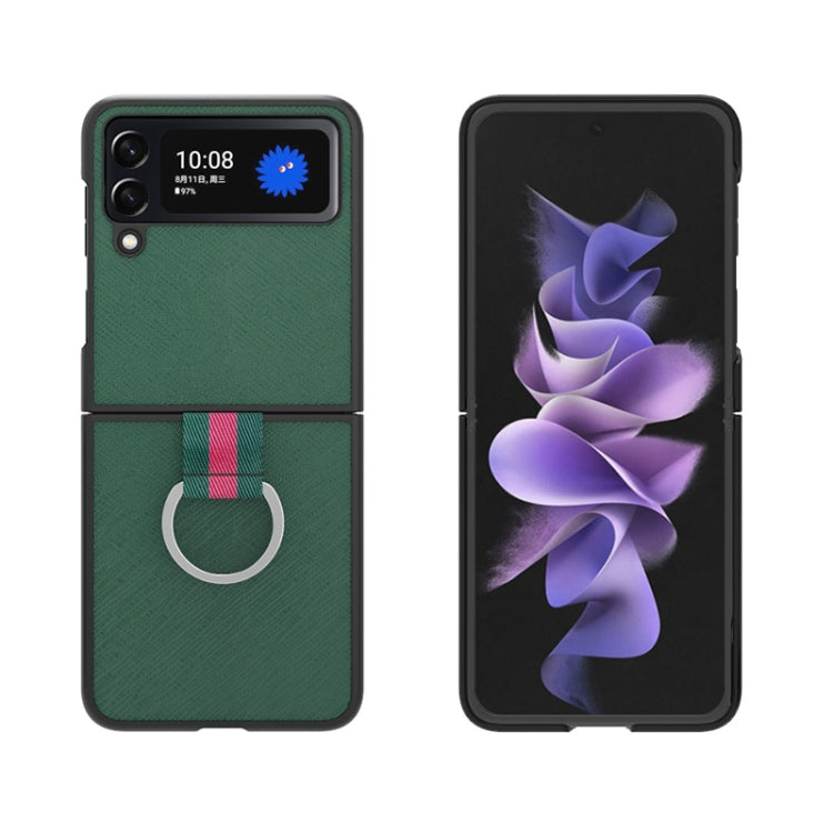 For Samsung Galaxy Z Flip4 Cross Texture Shockproof Protective Phone Case with Lanyard