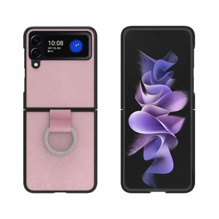 For Samsung Galaxy Z Flip4 Cross Texture Shockproof Protective Phone Case with Lanyard