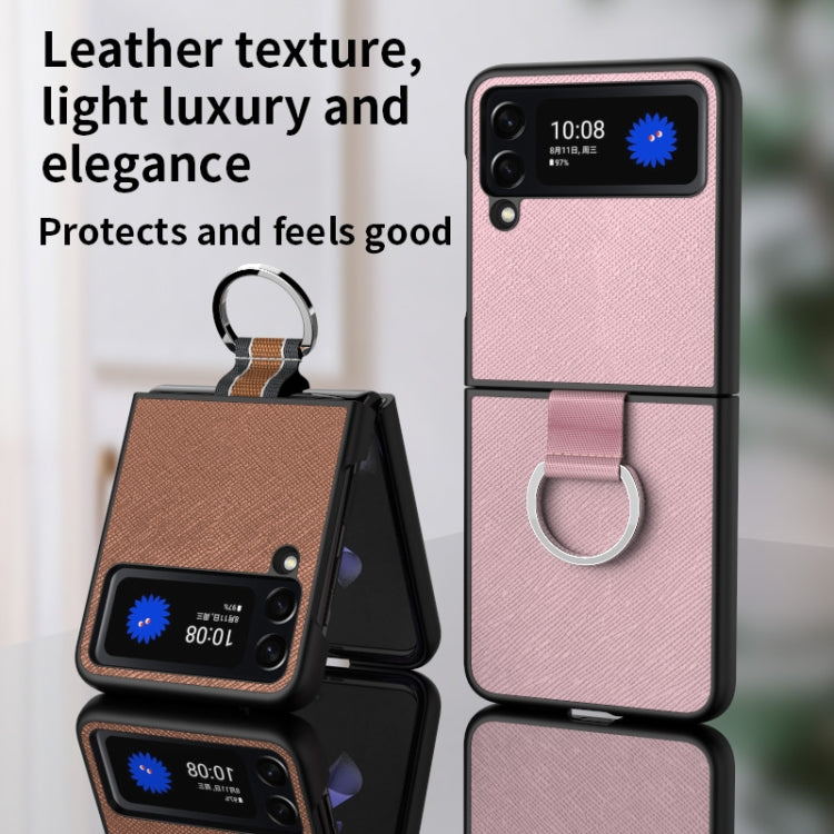 For Samsung Galaxy Z Flip4 Cross Texture Shockproof Protective Phone Case with Lanyard