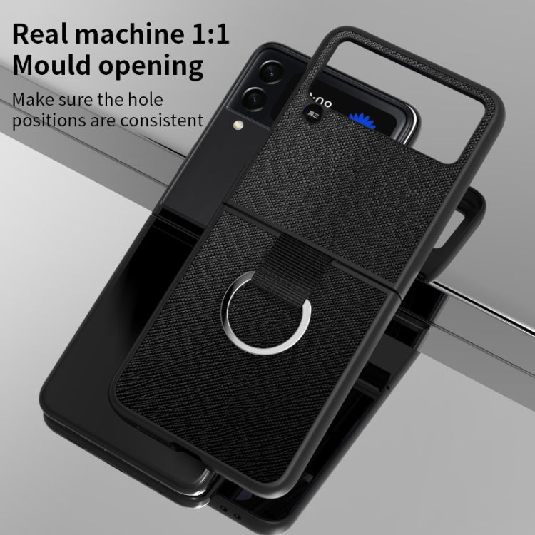 For Samsung Galaxy Z Flip4 Cross Texture Shockproof Protective Phone Case with Lanyard