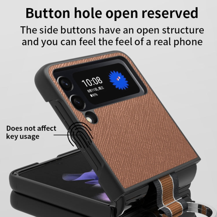 For Samsung Galaxy Z Flip4 Cross Texture Shockproof Protective Phone Case with Lanyard