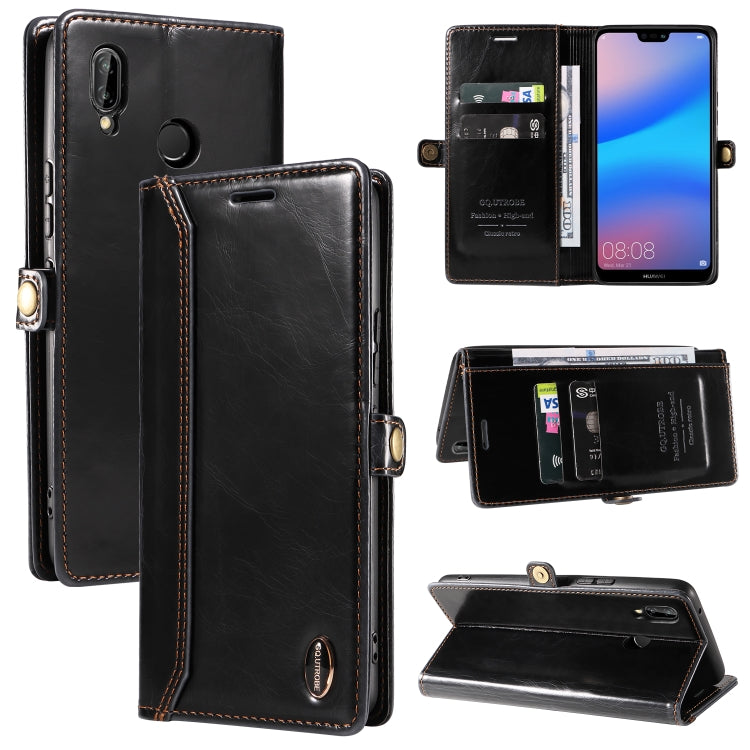 For Huawei P20 Lite GQUTROBE RFID Blocking Oil Wax Leather Phone Case