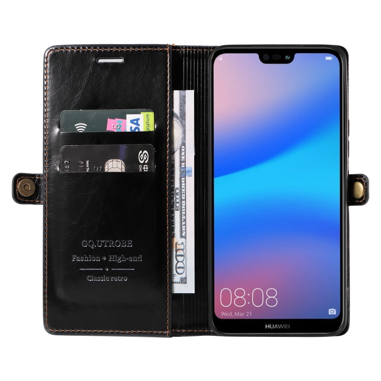 For Huawei P20 Lite GQUTROBE RFID Blocking Oil Wax Leather Phone Case
