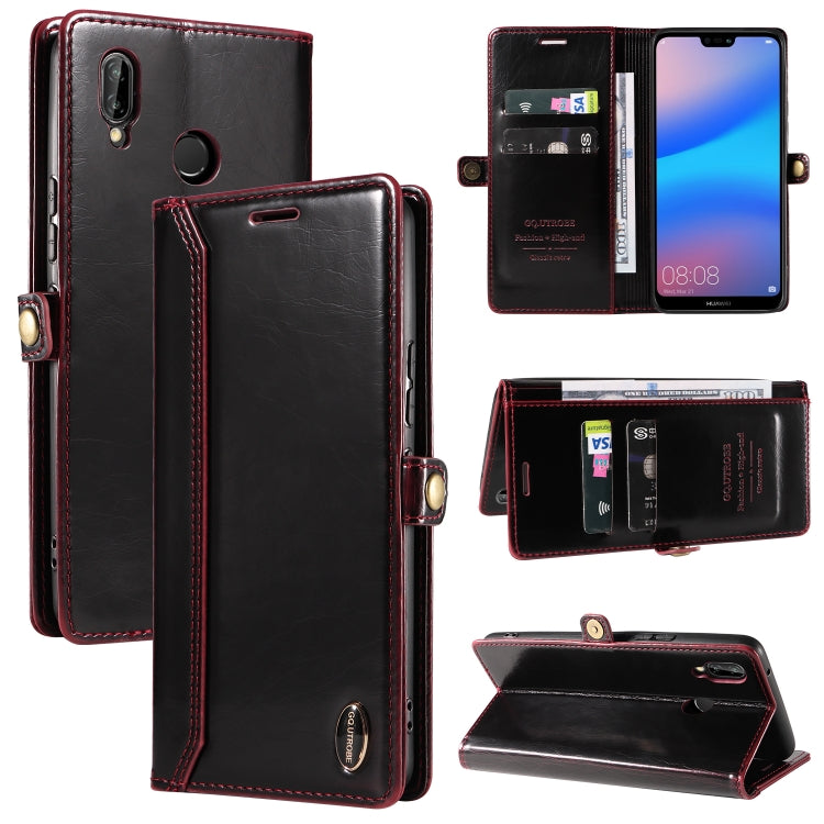 For Huawei P20 Lite GQUTROBE RFID Blocking Oil Wax Leather Phone Case